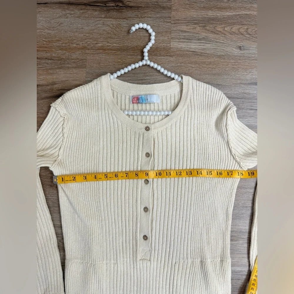 Free People FP BEACH Free Fall Sweater Maxi Slit Ribbed Dress Tan Size S